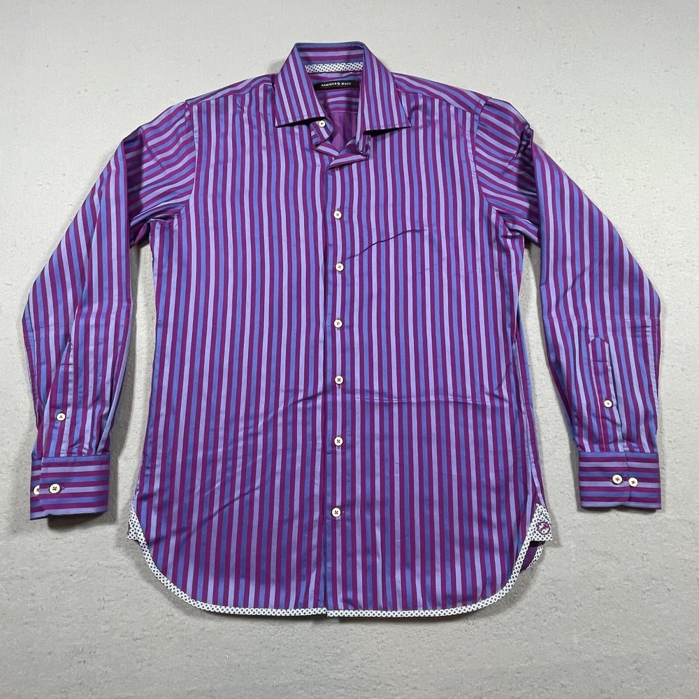 Hammer Made Shirt Mens  38/15 Striped Purple Blue Long Sleeve Business Career‎